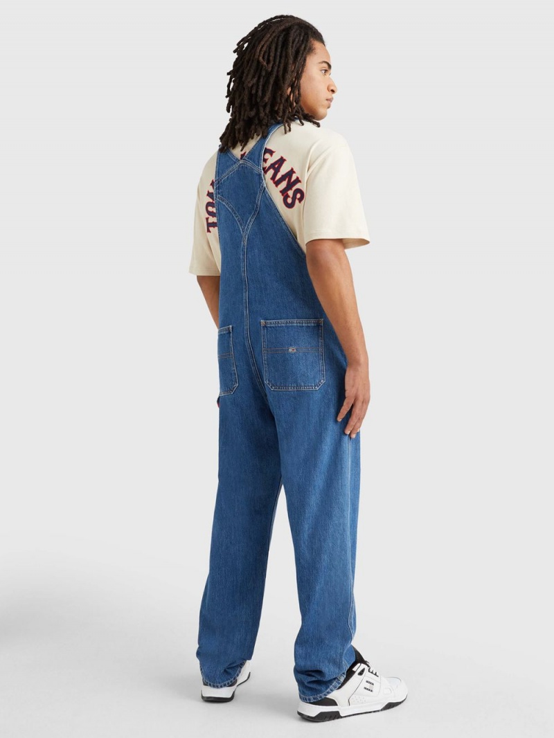 Tommy Hilfiger Logo Rem Denim Dungarees Jeans Herr Blå | 652-UHMDTS