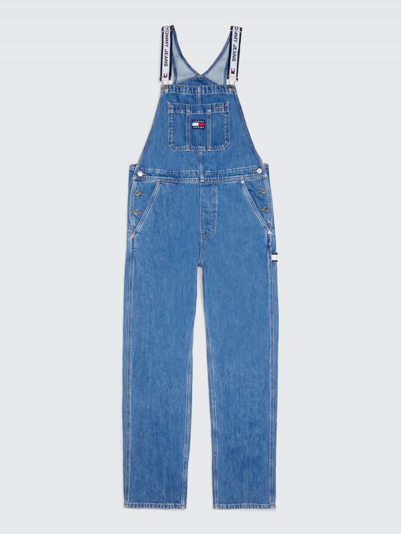 Tommy Hilfiger Logo Rem Denim Dungarees Jeans Herr Blå | 652-UHMDTS