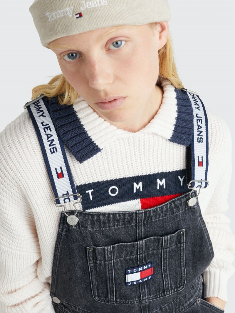 Tommy Hilfiger Logo Rem Denim Dungarees Jeans Dam Svarta | 769-OWGBPV