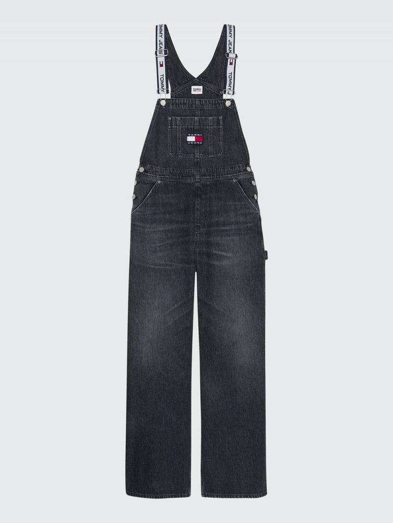 Tommy Hilfiger Logo Rem Denim Dungarees Jeans Dam Svarta | 769-OWGBPV