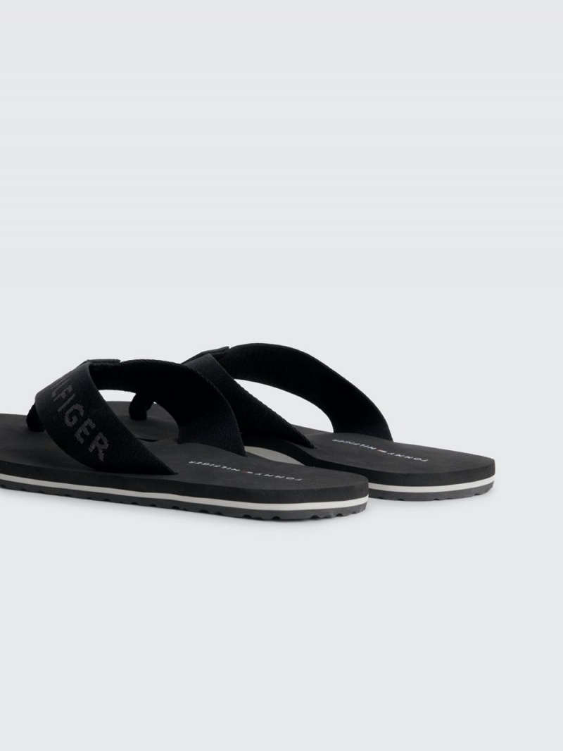 Tommy Hilfiger Logo Rem Flip-Flops Sandaler Herr Svarta | 748-BTALRZ