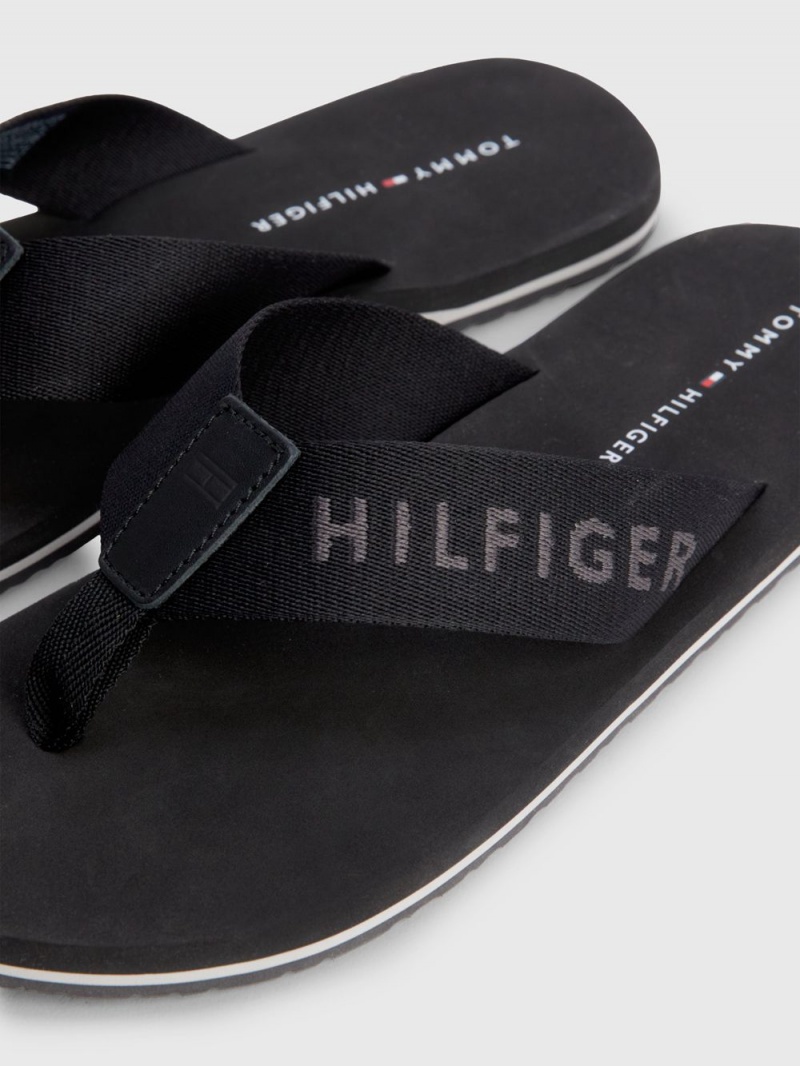 Tommy Hilfiger Logo Rem Flip-Flops Sandaler Herr Svarta | 748-BTALRZ