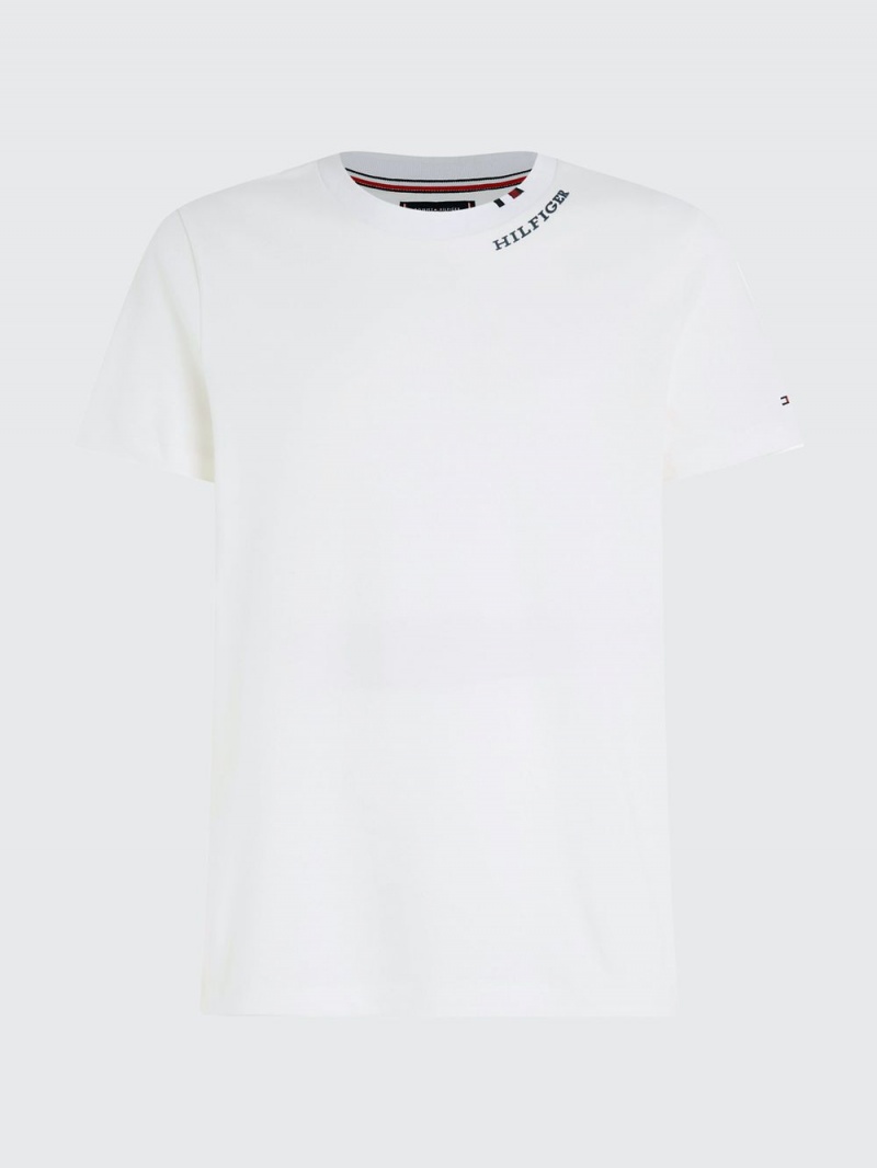 Tommy Hilfiger Logo Slim Fit Pique T-shirt Herr Vita | 365-JWVUOA