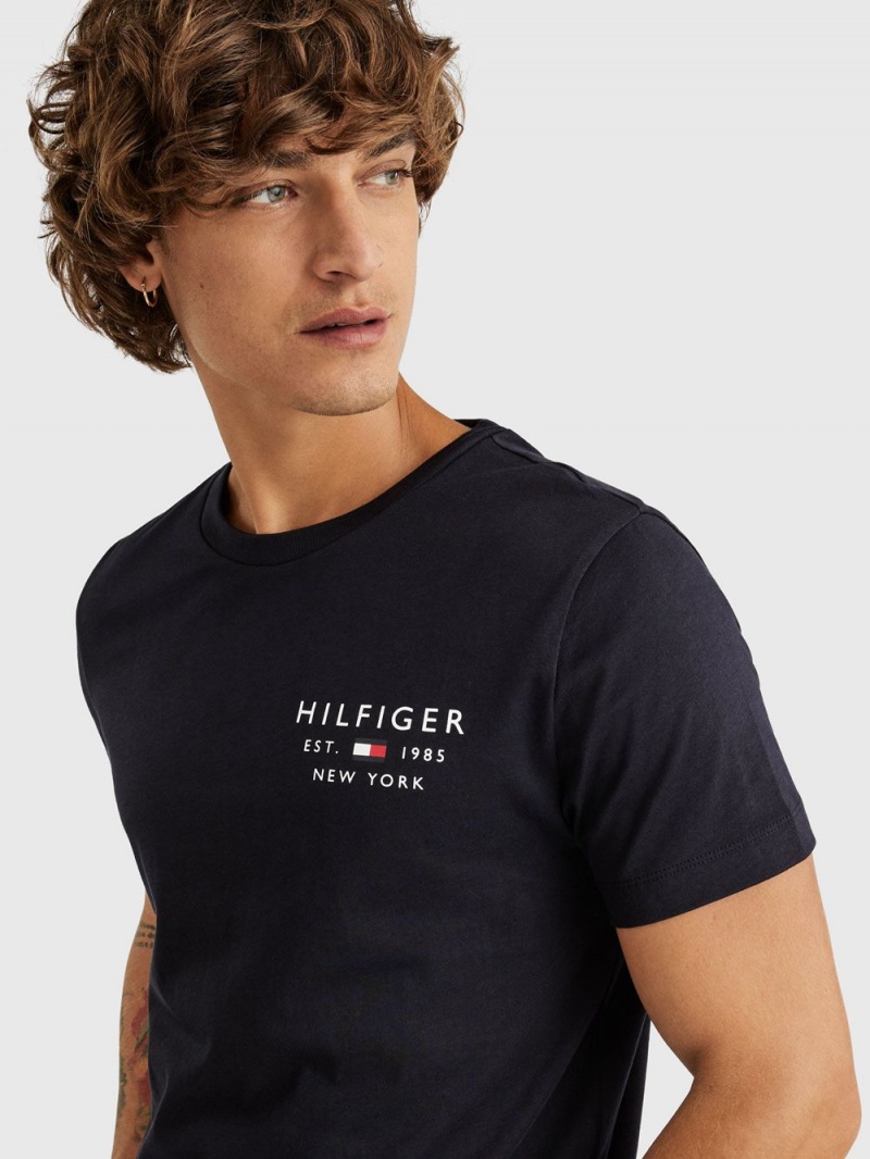 Tommy Hilfiger Logo Slim Fit T-shirt Herr Marinblå | 843-BHGPNC