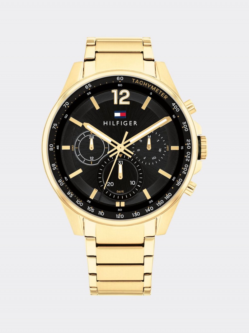 Tommy Hilfiger Max Ionic Thin Gold Plated Steel Black Dial Klocka Herr Guld | 963-KRCMYD