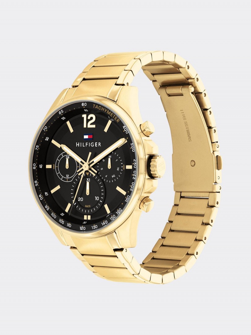 Tommy Hilfiger Max Ionic Thin Gold Plated Steel Black Dial Klocka Herr Guld | 963-KRCMYD