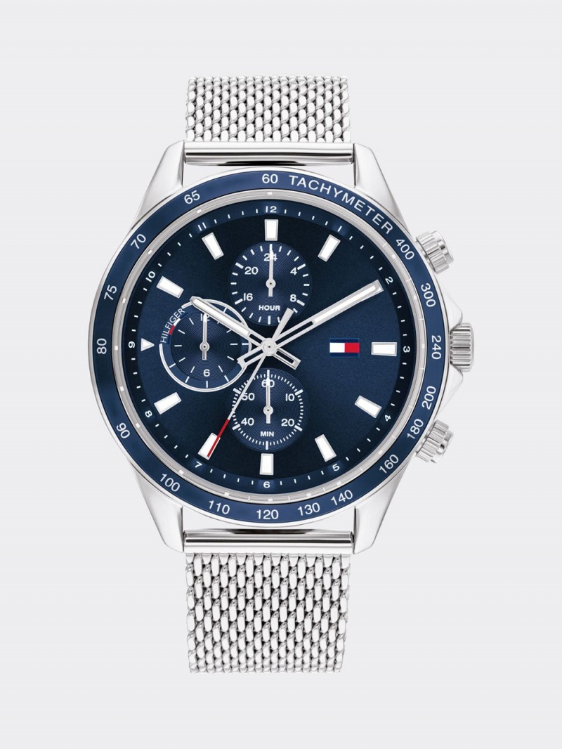 Tommy Hilfiger Miles Stainless Steel Blue Dial Klocka Herr Grå | 502-HQOFID