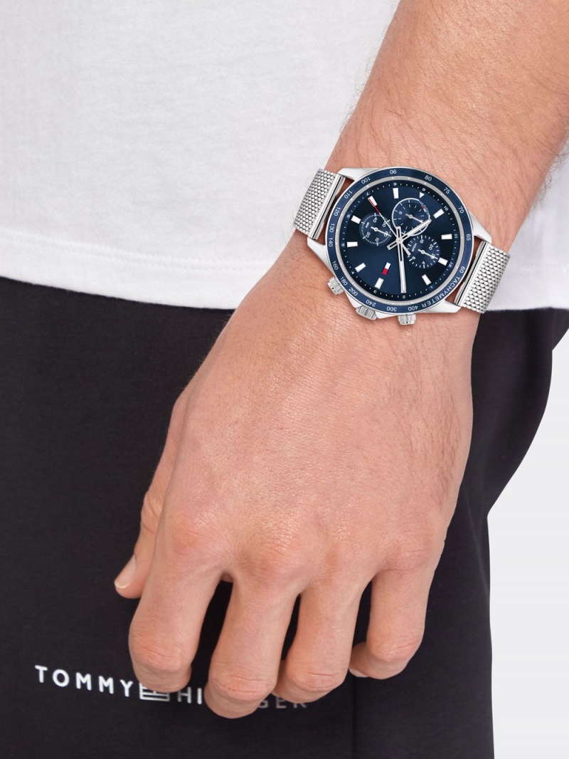 Tommy Hilfiger Miles Stainless Steel Blue Dial Klocka Herr Grå | 502-HQOFID