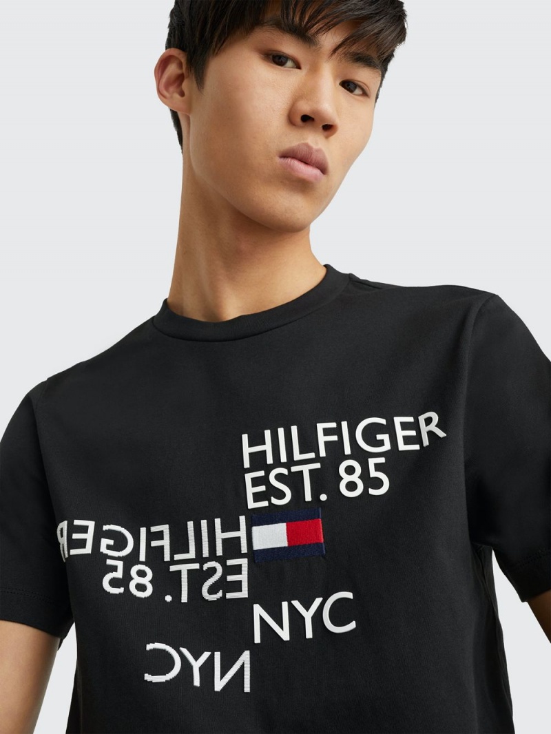 Tommy Hilfiger Mirrored Logo Print T-shirt Herr Svarta | 460-DHOPYB