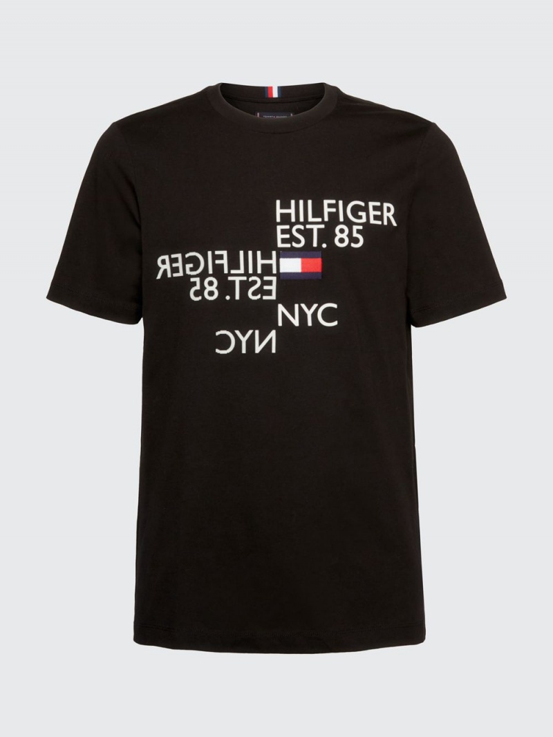 Tommy Hilfiger Mirrored Logo Print T-shirt Herr Svarta | 460-DHOPYB