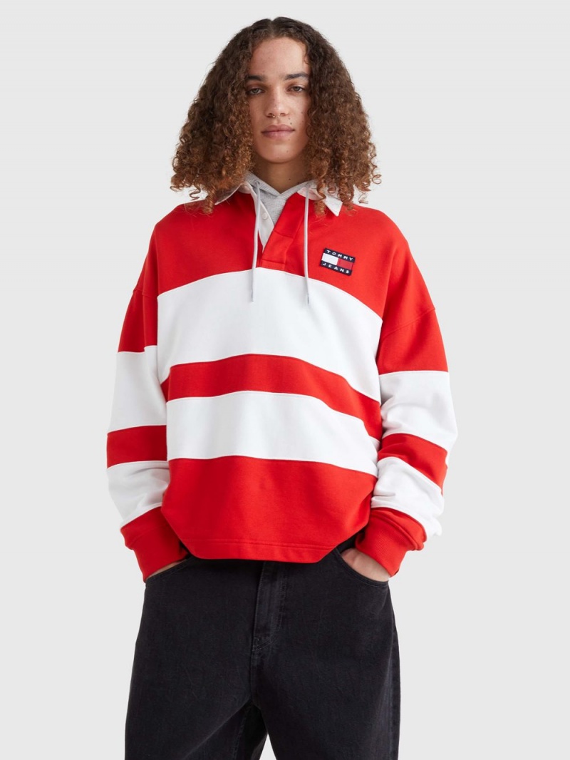 Tommy Hilfiger Mixed Stripe Rugby Skjorta Herr Röda Vita | 649-NPJVMT