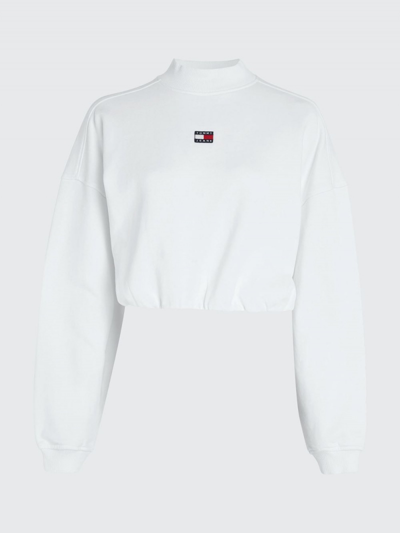 Tommy Hilfiger Mock Neck Badge Boxy Cropped Tröjor Dam Vita | 037-QHDXOW