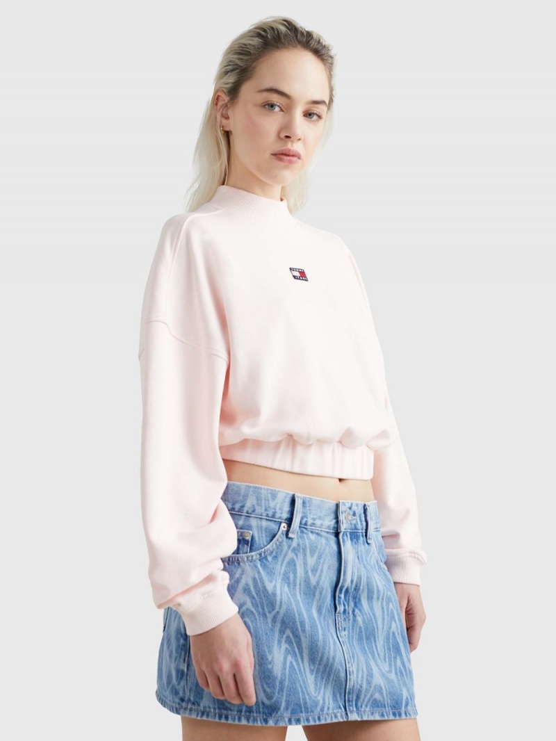 Tommy Hilfiger Mock Neck Badge Boxy Cropped Tröjor Dam Rosa | 839-QWIULH