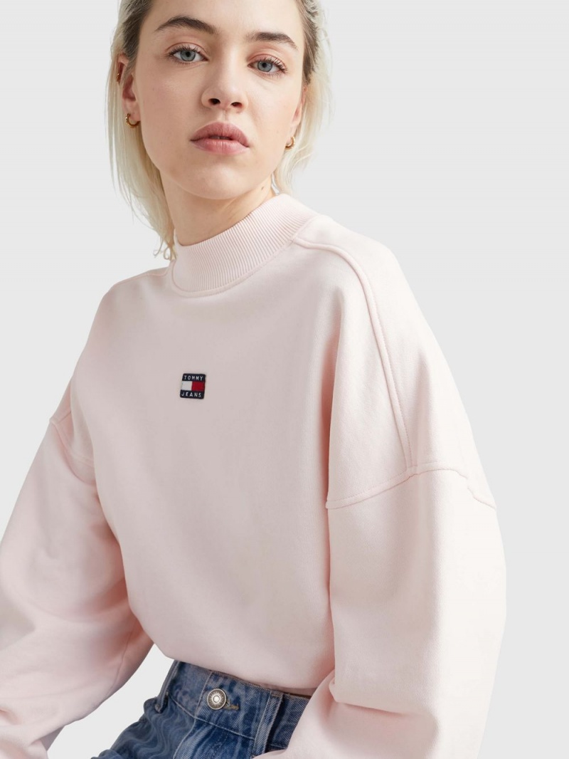 Tommy Hilfiger Mock Neck Badge Boxy Cropped Tröjor Dam Rosa | 839-QWIULH