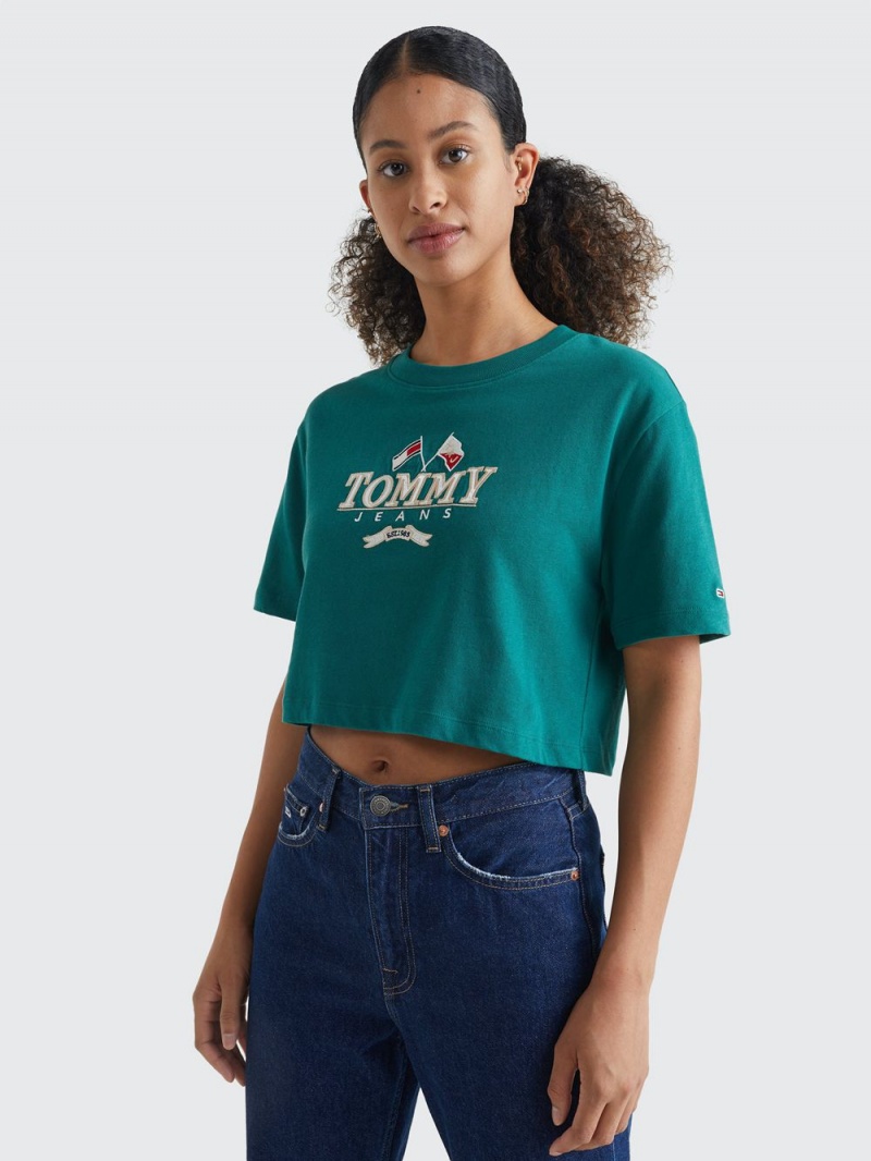 Tommy Hilfiger Modern Super Cropped Fit Logo T-shirt Dam Gröna | 705-NTZOBG