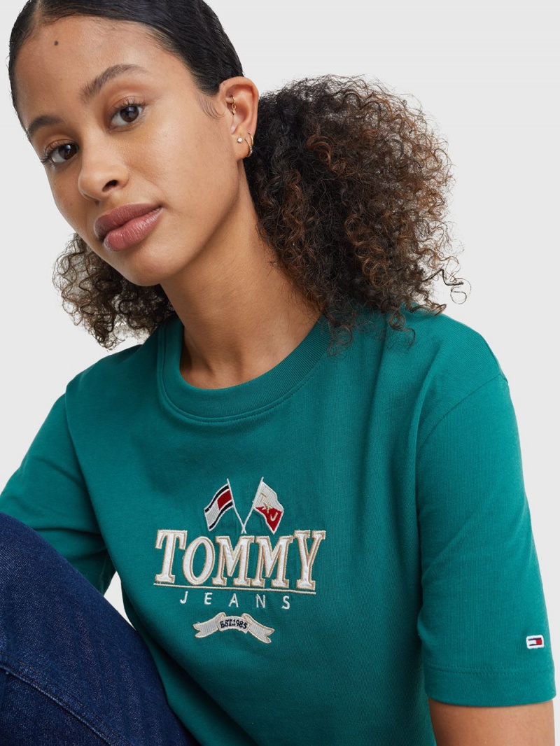 Tommy Hilfiger Modern Super Cropped Fit Logo T-shirt Dam Gröna | 705-NTZOBG