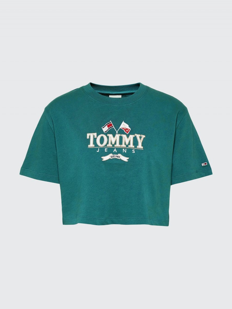 Tommy Hilfiger Modern Super Cropped Fit Logo T-shirt Dam Gröna | 705-NTZOBG