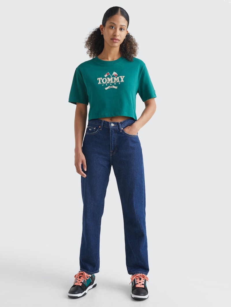 Tommy Hilfiger Modern Super Cropped Fit Logo T-shirt Dam Gröna | 705-NTZOBG