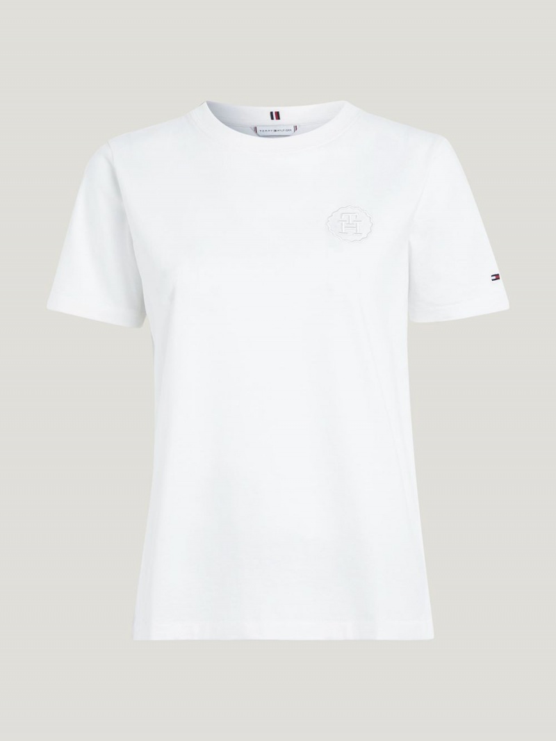 Tommy Hilfiger Modern Tonal Logo Embroidery T-shirt Dam Vita | 143-PJNTCX