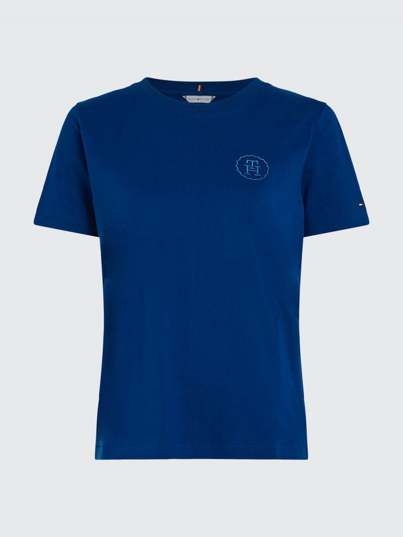 Tommy Hilfiger Modern Tonal Logo Embroidery T-shirt Dam Blå | 042-BPAIQL