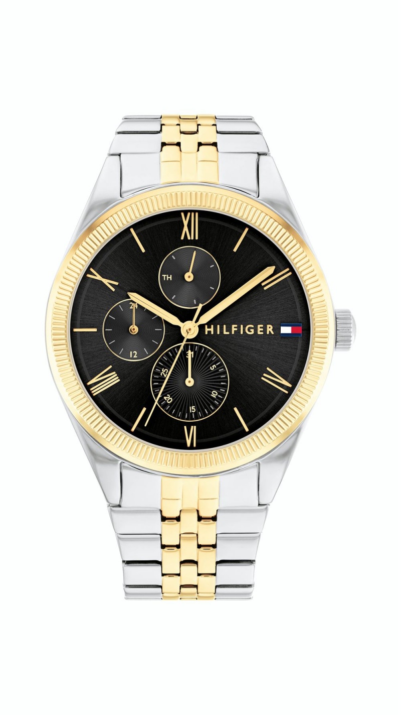 Tommy Hilfiger Monica Two Tone Stainless Steel Black Dial Klocka Dam Svarta | 841-KTLDZM