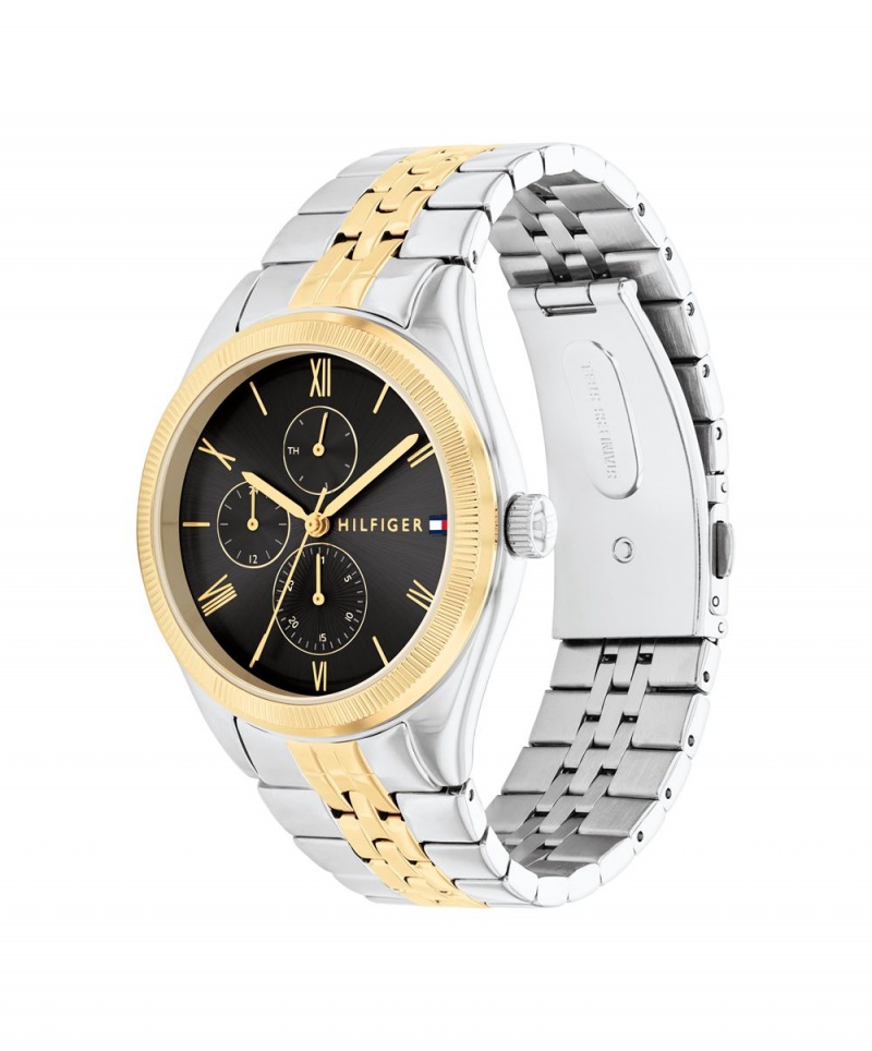 Tommy Hilfiger Monica Two Tone Stainless Steel Black Dial Klocka Dam Svarta | 841-KTLDZM