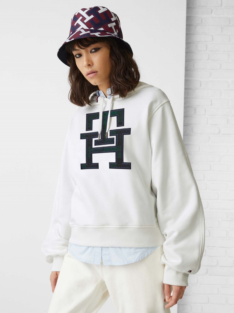 Tommy Hilfiger Monogram Applique Regular Fit Hoodie Dam Vita | 124-ZNRKLG