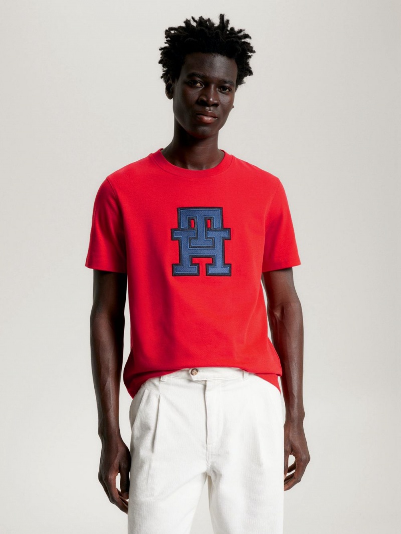 Tommy Hilfiger Monogram Applique T-shirt Herr Röda | 396-PZAGFY