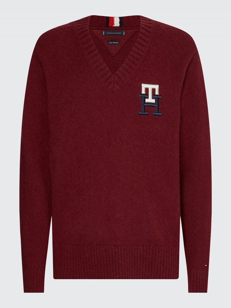 Tommy Hilfiger Monogram Brushed Ull Relaxed Jumpers Herr Röda | 198-EYGWFK