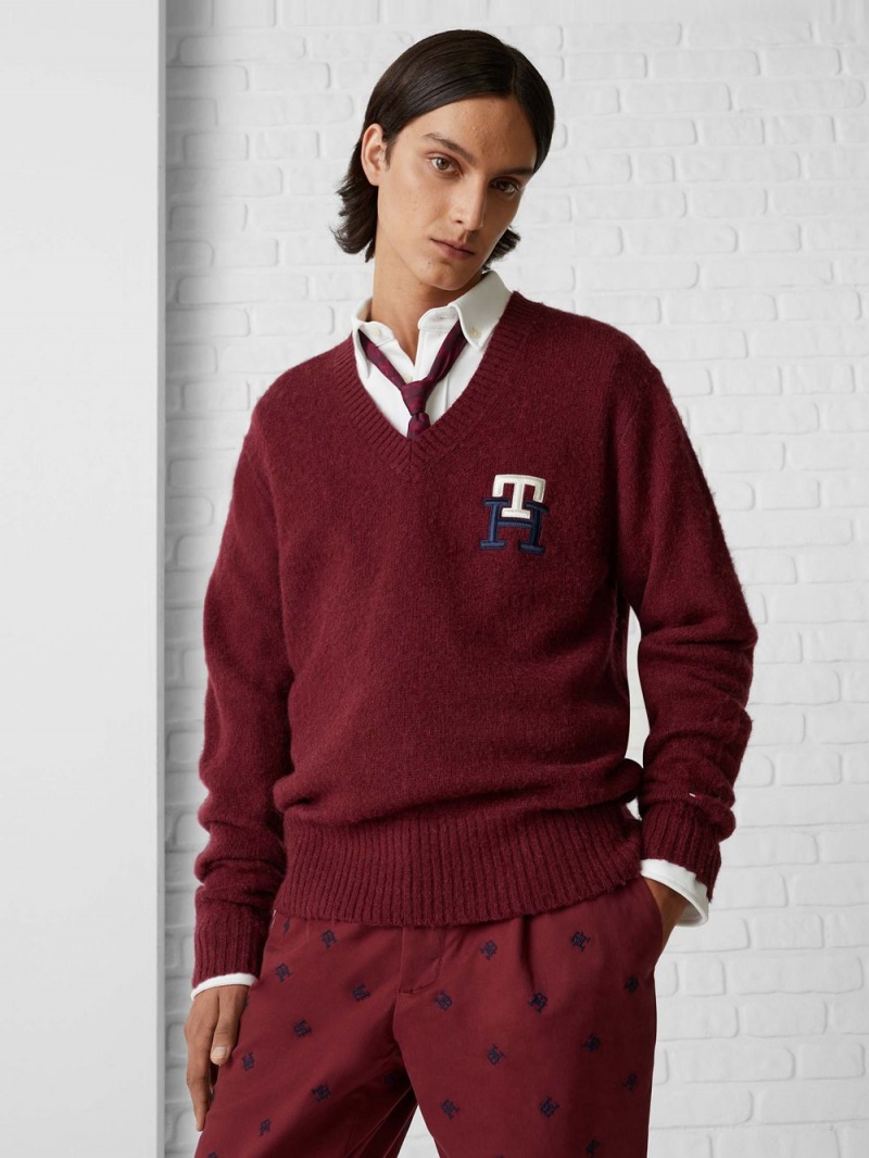 Tommy Hilfiger Monogram Brushed Ull Relaxed Jumpers Herr Röda | 198-EYGWFK