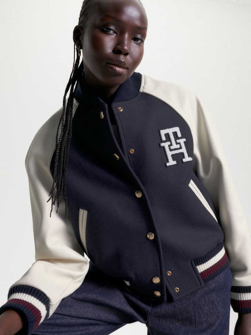 Tommy Hilfiger Monogram Contrast Bomber Jackor Dam Blå | 149-ZGKEXC