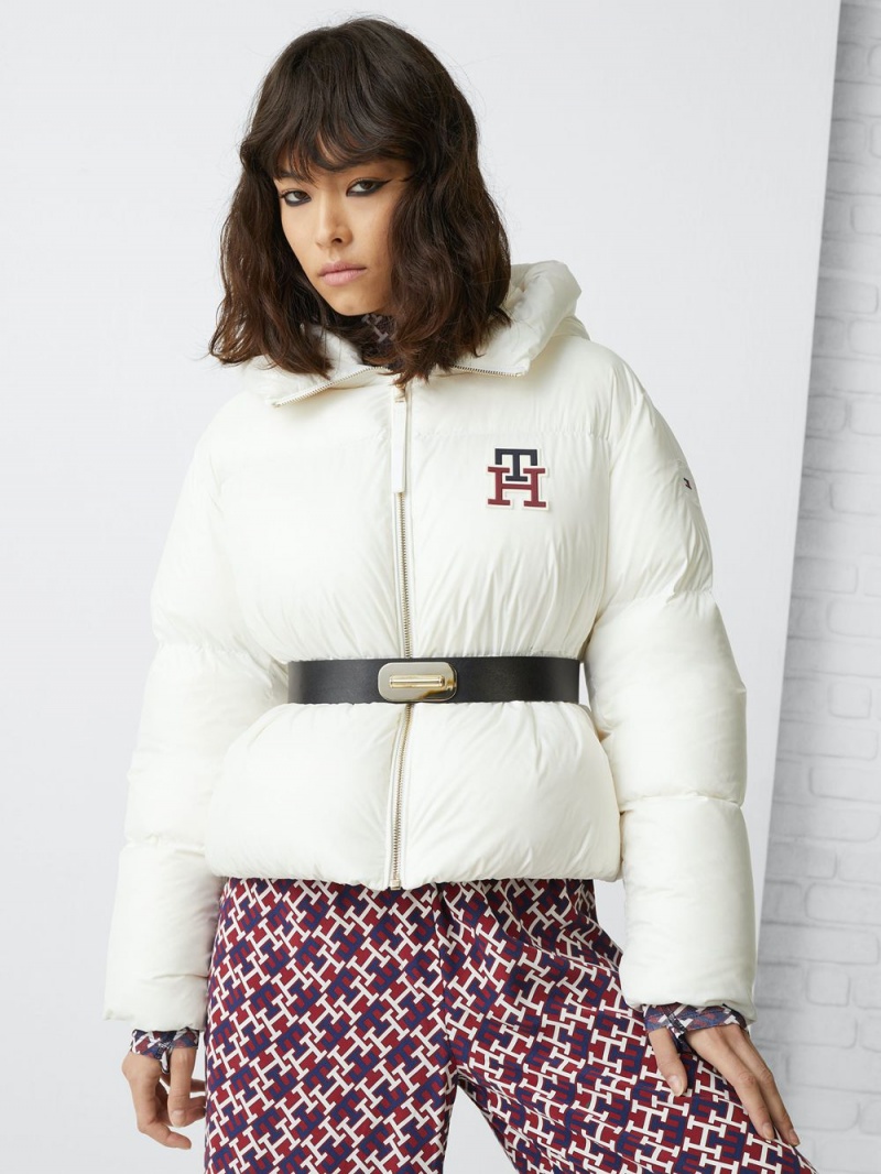 Tommy Hilfiger Monogram Down-Filled Jackor Dam Vita | 586-JDXZNW