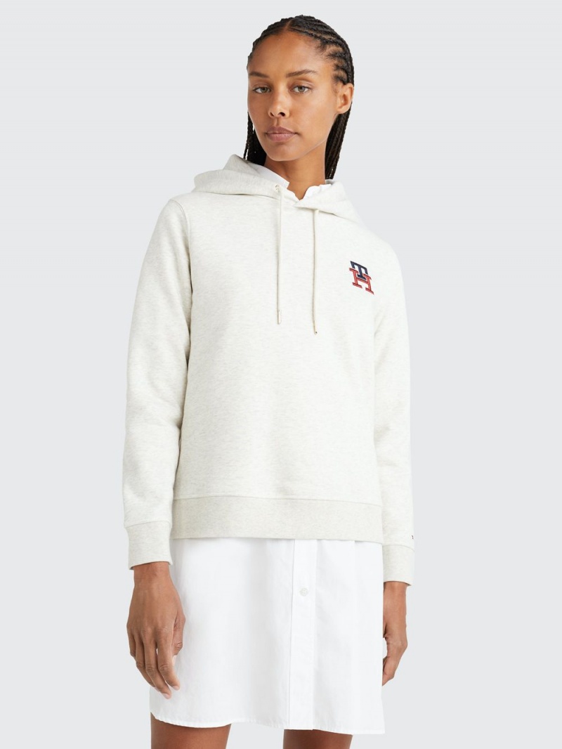 Tommy Hilfiger Monogram Embroidery Flex Fleece Hoodie Dam Vita | 368-MQXPHD