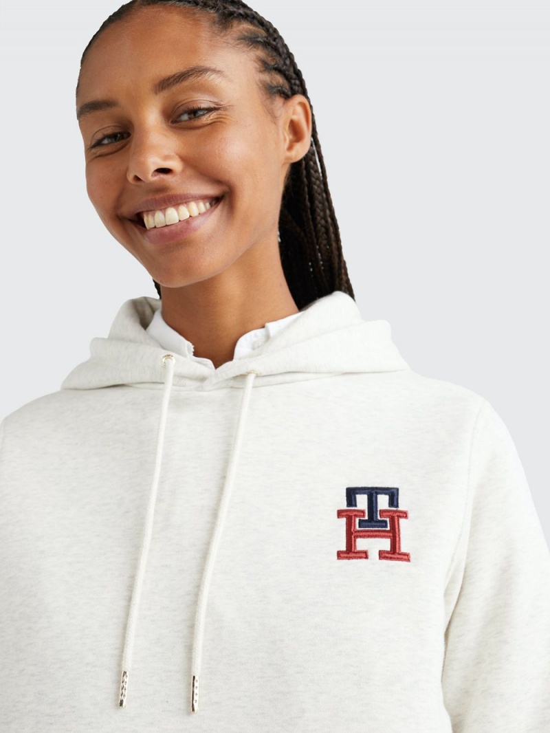 Tommy Hilfiger Monogram Embroidery Flex Fleece Hoodie Dam Vita | 368-MQXPHD