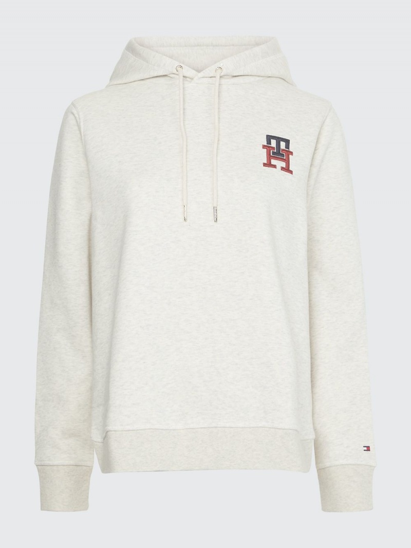 Tommy Hilfiger Monogram Embroidery Flex Fleece Hoodie Dam Vita | 368-MQXPHD