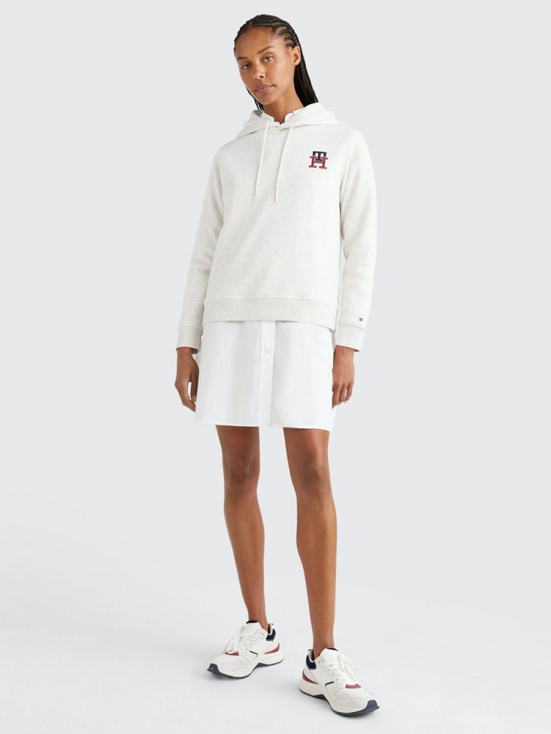 Tommy Hilfiger Monogram Embroidery Flex Fleece Hoodie Dam Vita | 368-MQXPHD