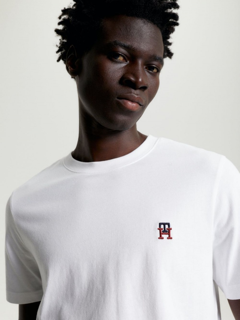 Tommy Hilfiger Monogram Embroidery T-shirt Herr Vita | 278-IJDQZE