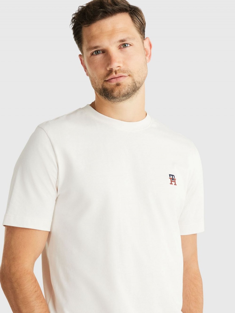 Tommy Hilfiger Monogram Embroidery T-shirt Herr Vita | 541-ZMDXUH