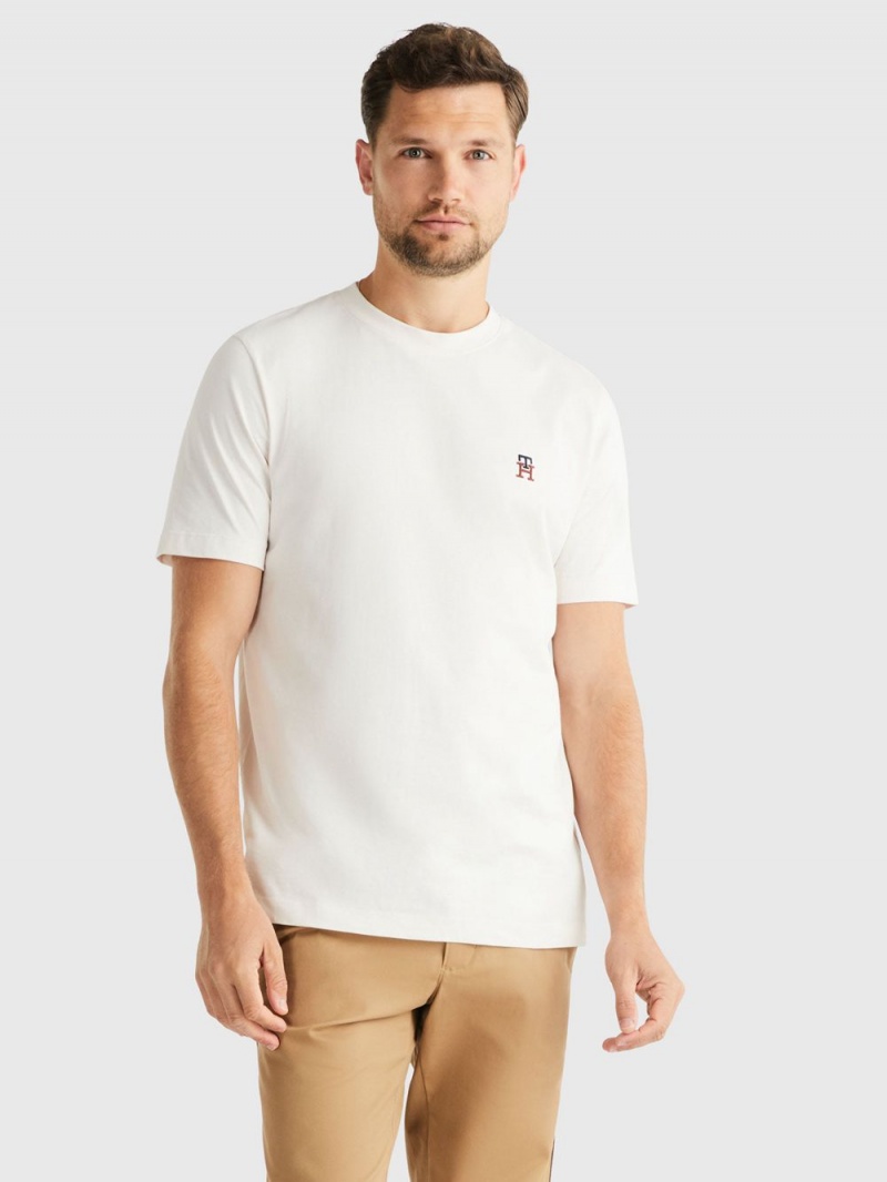 Tommy Hilfiger Monogram Embroidery T-shirt Herr Vita | 541-ZMDXUH