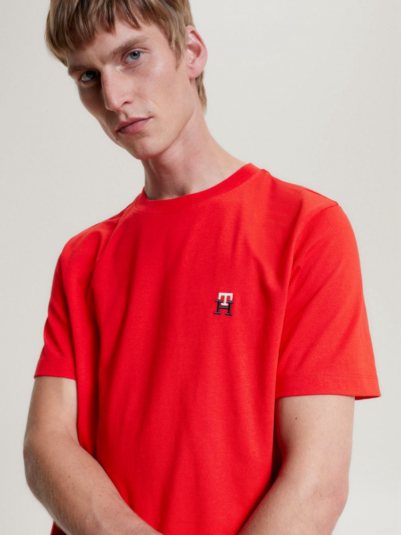 Tommy Hilfiger Monogram Embroidery T-shirt Herr Röda | 915-VCYUTW