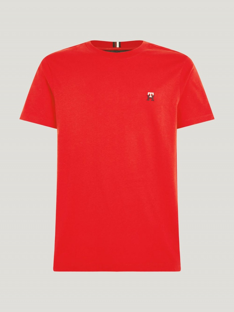 Tommy Hilfiger Monogram Embroidery T-shirt Herr Röda | 915-VCYUTW