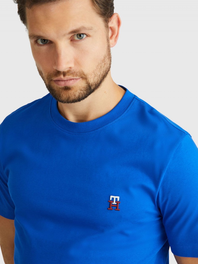 Tommy Hilfiger Monogram Embroidery T-shirt Herr Blå | 813-LITUQO