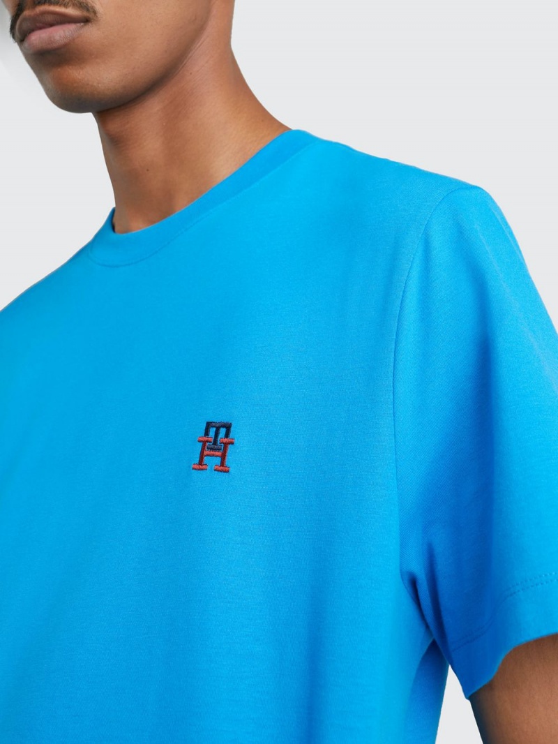 Tommy Hilfiger Monogram Embroidery T-shirt Herr Blå | 816-XMKCAT