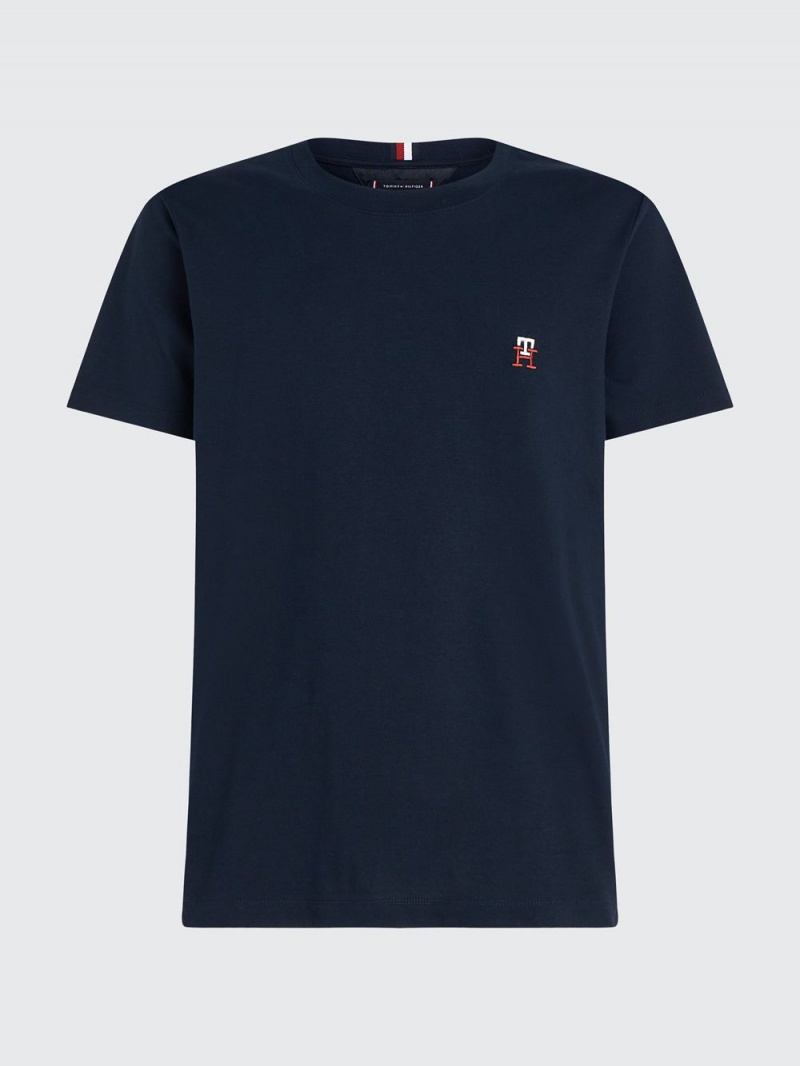 Tommy Hilfiger Monogram Embroidery T-shirt Herr Marinblå | 062-QKLBCZ