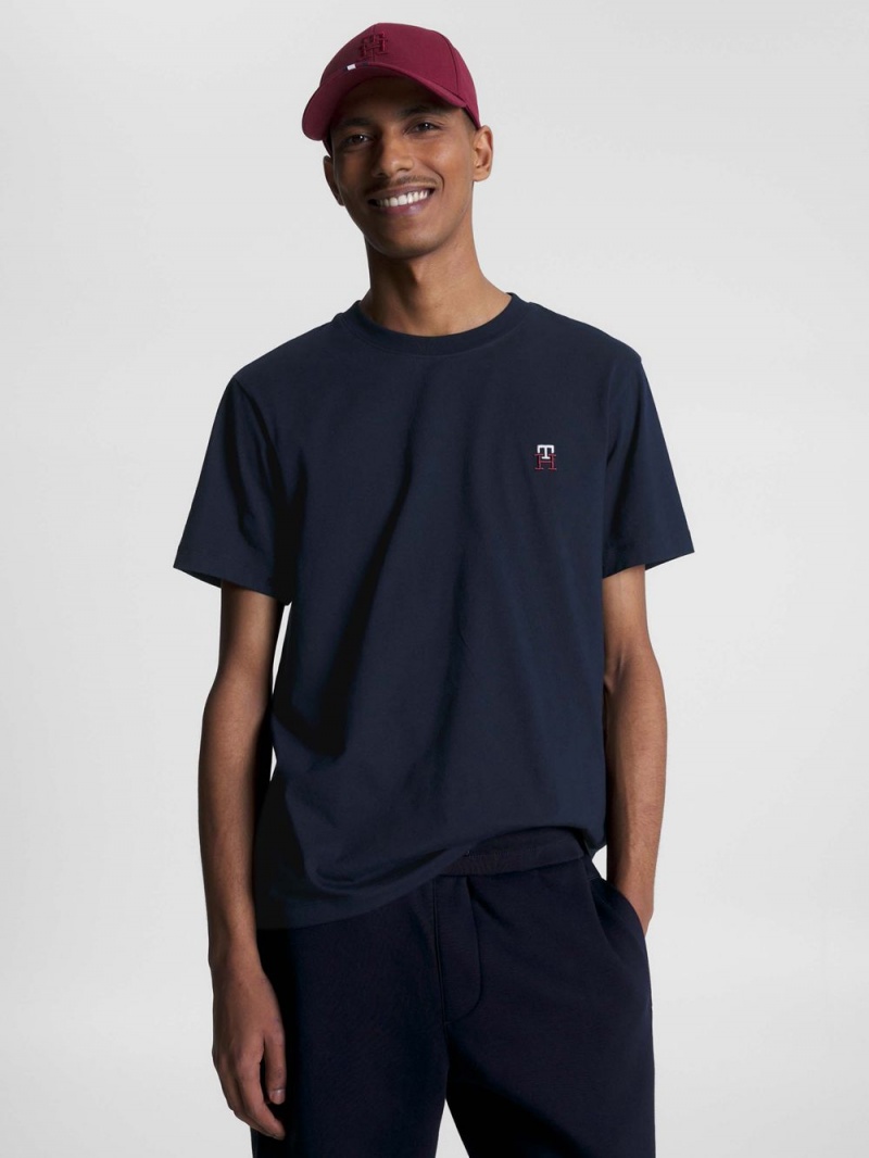 Tommy Hilfiger Monogram Embroidery T-shirt Herr Marinblå | 062-QKLBCZ