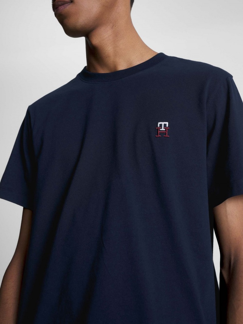 Tommy Hilfiger Monogram Embroidery T-shirt Herr Marinblå | 062-QKLBCZ