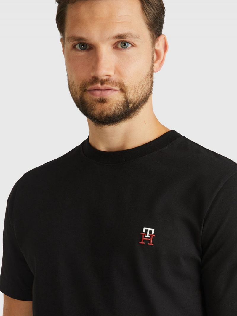 Tommy Hilfiger Monogram Embroidery T-shirt Herr Svarta | 364-ZLSCDN