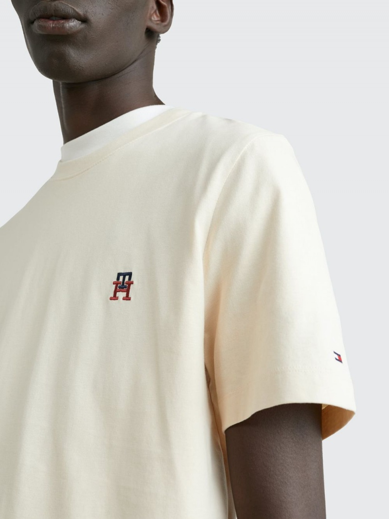 Tommy Hilfiger Monogram Embroidery T-shirt Herr Beige | 374-QZGLTC