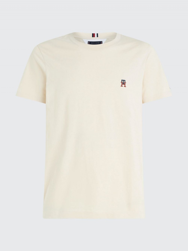 Tommy Hilfiger Monogram Embroidery T-shirt Herr Beige | 374-QZGLTC