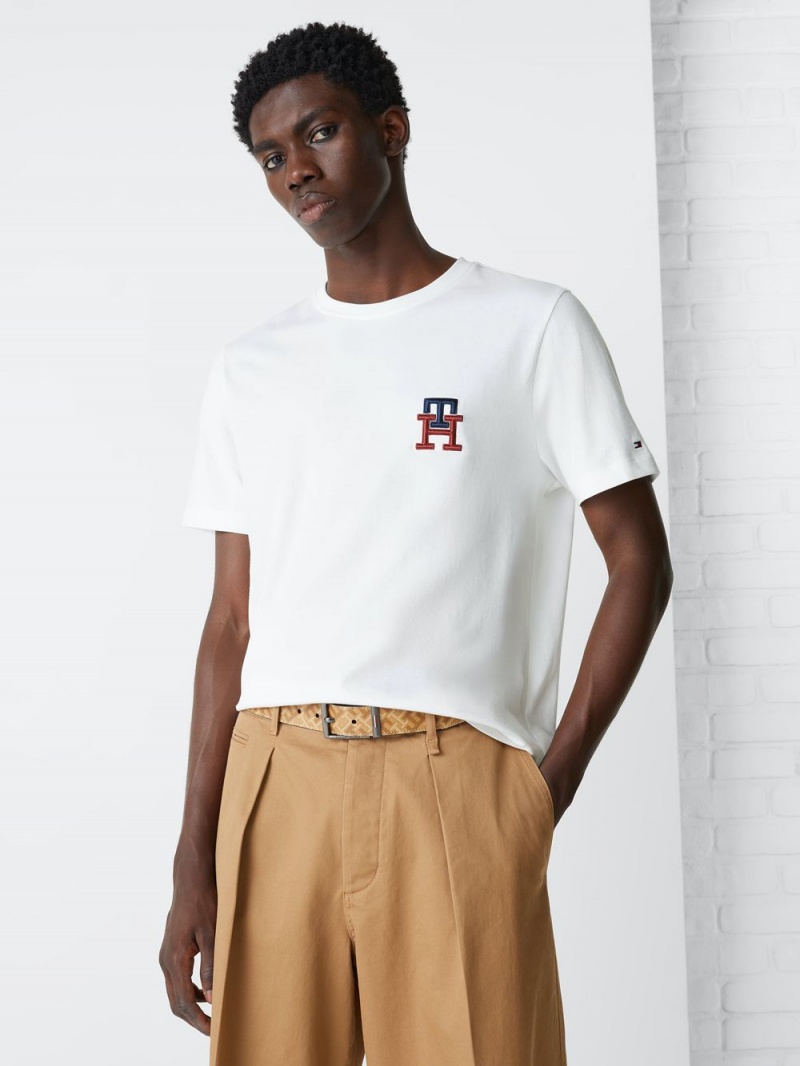 Tommy Hilfiger Monogram Essential Embroidery T-shirt Herr Vita | 158-AMHLDB